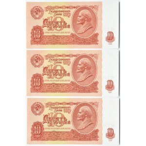 ZSRR, Lenin, lot banknotów 10 rubli 1961, UNC