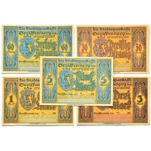 Greiffenberg/Gryfów(Śląsk), 5 notgeldów od 30 pfennigów-5 marek 1920
