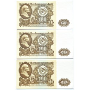Rosja, Lenin, 100 rubli 1961, seria BN, lot 3 kolejnych numerów, UNC