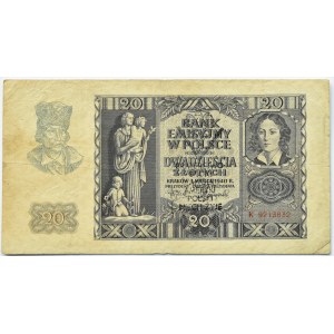Polska, Generalna Gubernia, 20 złotych 1940, seria K, NADRUK POWSTAŃCZY