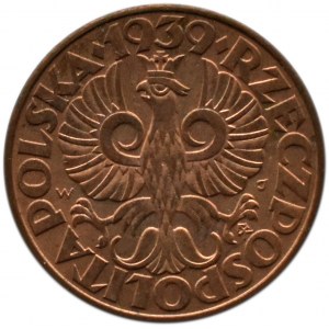 Polska, II RP, 5 groszy 1939, Warszawa, UNC