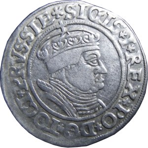 Zygmunt I Stary, grosz 1535, Toruń, popiersie w czepcu i koronie, PRVSSIE/PRVSSIE