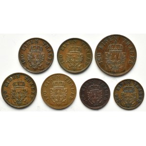 Niemcy, Prusy, lot siedmiu miedzianych monet 1854-1871 A/B/C, Berlin/Hannover/Frankfurt