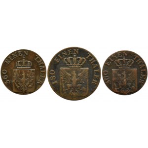 Niemcy, Prusy, lot trzech miedzianych monet 1828-1842 A, Berlin