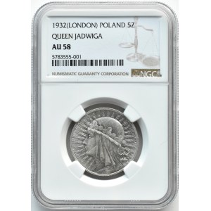Polska, II RP, Głowa Kobiety, 5 złotych 1932, Londyn, NGC AU58