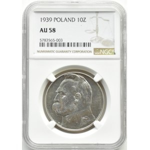 Polska, II RP, Józef Piłsudski, 10 złotych 1939, Warszawa, NGC AU58