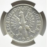 Polska, II RP, Kłosy, 2 złote 1925 z kropką, Londyn, NGC UNC