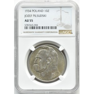 Polska, II RP, Józef Piłsudski, 10 złotych 1934, Warszawa, rzadszy rocznik, NGC AU55