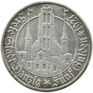 Wolne Miasto Gdańsk, 5 guldenów 1927, Kościół Mariacki, Berlin