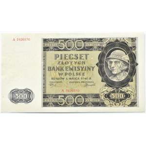 Polska, Generalna Gubernia, 500 złotych 1940, seria A, piękne