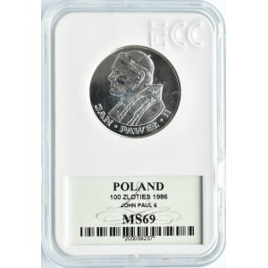 Polska, PRL, 100 złotych 1986, Jan Paweł II, Valcambi, GCN MS69