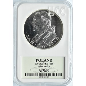 Polska, PRL, 200 złotych 1986, Jan Paweł II, Valcambi, GCN MS69