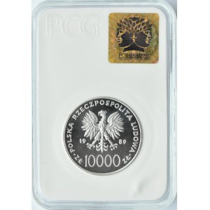 Polska, PRL, 10000 złotych 1989, Jan Paweł II - Kratka, Warszawa, PCG MS70