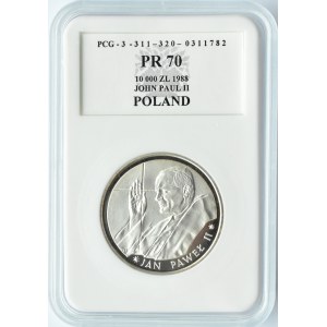 Polska, PRL, 10000 złotych 1988, Jan Paweł II - Cienki Krzyż, Warszawa, PCG MS70