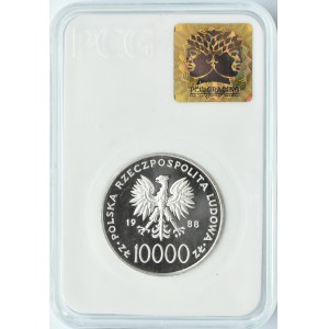 Polska, PRL, 10000 złotych 1988, Jan Paweł II - Cienki Krzyż, Warszawa, PCG MS70