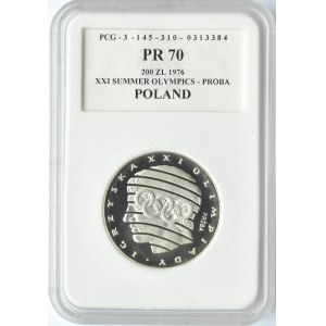 Polska, PRL, 200 złotych 1976 próba, Igrzyska XXI Olimpiady, PCG PR70