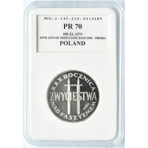 Polska, PRL, 200 złotych 1975 próba, Faszyzm, PCG PR70