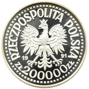 Polska, III RP, 200000 złotych 1991 próba, Jan Paweł II, Warszawa, UNC