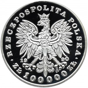 Polska, III RP, 100000 złotych 1990, J. Piłsudski, Mały Tryptyk, UNC