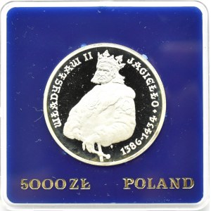 Polska, PRL, 5000 złotych 1989, Władysław Jagiełło - półpostać, Warszawa, UNC