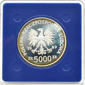 Polska, PRL, 5000 złotych 1989, Toruń - zabytki, Warszawa, UNC