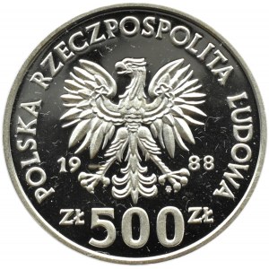 Polska, PRL, 500 złotych 1988, MŚ w piłce, Włochy 1990, Warszawa, UNC