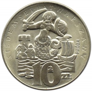 Polska, PRL, 10 złotych 1965, VII Wieków W-wy, Syrenka - próba, Warszawa, UNC