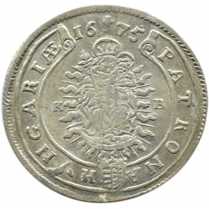 Węgry, Leopold I, 15 krajcarów 1675 KB, Kremnica