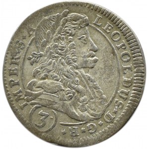 Austria, Leopold I, 3 krajcary 1696 CK, Kutna Hora (Kuttenberg)