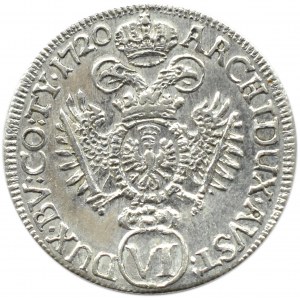 Austria, Karol VI, 6 krajcarów 1720, Hall, rzadszy rocznik