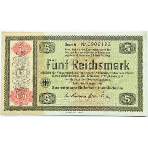 Niemcy, Republika Weimarska, 5 marek 1933 ENTWERTET, seria A, Berlin