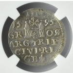 Zygmunt III Waza, trojak 1595, Ryga, NGC AU58