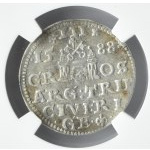 Zygmunt III Waza, trojak 1588, Ryga, duża głowa króla, pierwszy rocznik, NGC AU