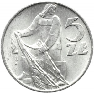 Polska, PRL, Rybak, 5 złotych 1960, Warszawa, UNC