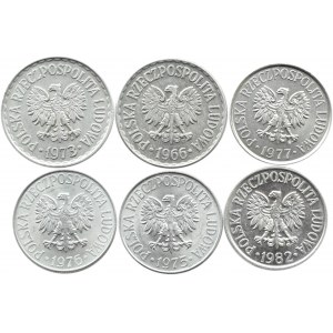 Polska, PRL, lot 6 menniczych monet aluminiowych 1966-82, Warszawa