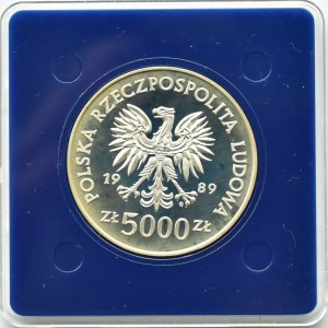 Polska, PRL, 5000 złotych 1989, Toruń - zabytki, Warszawa, UNC
