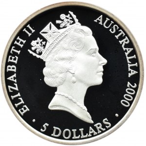 Australia, 5 dolarów 2000 P, Perth, Sydney 2000 - Kangur, UNC