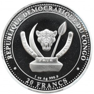 Kongo, 20 franków 2020, Tyranosaur, UNC