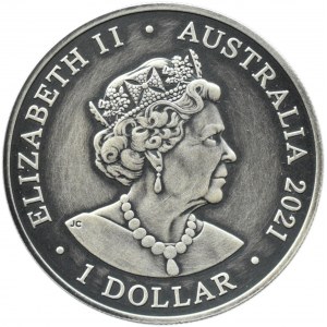 Australia, 1 dolar 2021 Żarłacz Biały, Canberra, oksydowany, UNC