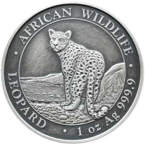 Somalia, Fauna Afryki, Leopard, 100 szylingów 2018, oksydowana