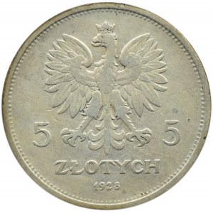 Polska, II RP, Nike, 5 złotych 1928, Warszawa, odmiana ze znakiem mennicy