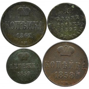 Aleksander II, lot 4 miedzianych monet z Mennicy Warszawskiej