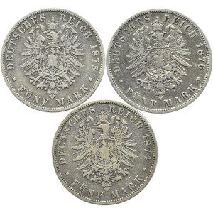 Niemcy, Prusy, Wilhelm I, lot monet 5 marek 1874-1876 A, Berlin