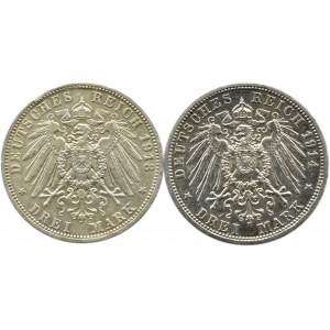 Niemcy, Prusy, Wilhelm II, lot monet 3 marki 1913-1914 A, Berlin