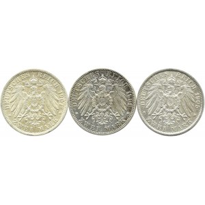 Niemcy, Prusy, Wilhelm II, lot trzech monet 2 marki 1901, 1902, 1905 A, Berlin