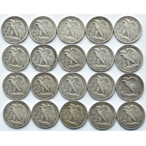 USA, Liberty, lot 50 centów 1935-1946, 20 sztuk, Filadelfia