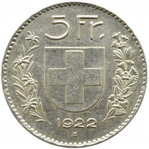 Szwajcaria, 5 franków 1922 B, Berno