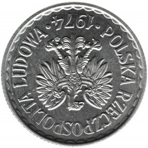 Polska, PRL, 1 złoty 1974 - odwrotka o 180 stopni, Warszawa, UNC
