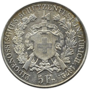 Szwajcaria, 5 franków 1872, Festiwal Strzelecki w Zurichu, Berno
