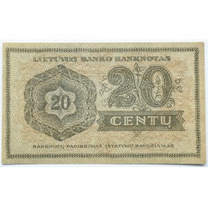 Litwa, 20 centu 1922, Kowno, seria G, bardzo rzadkie, UNC